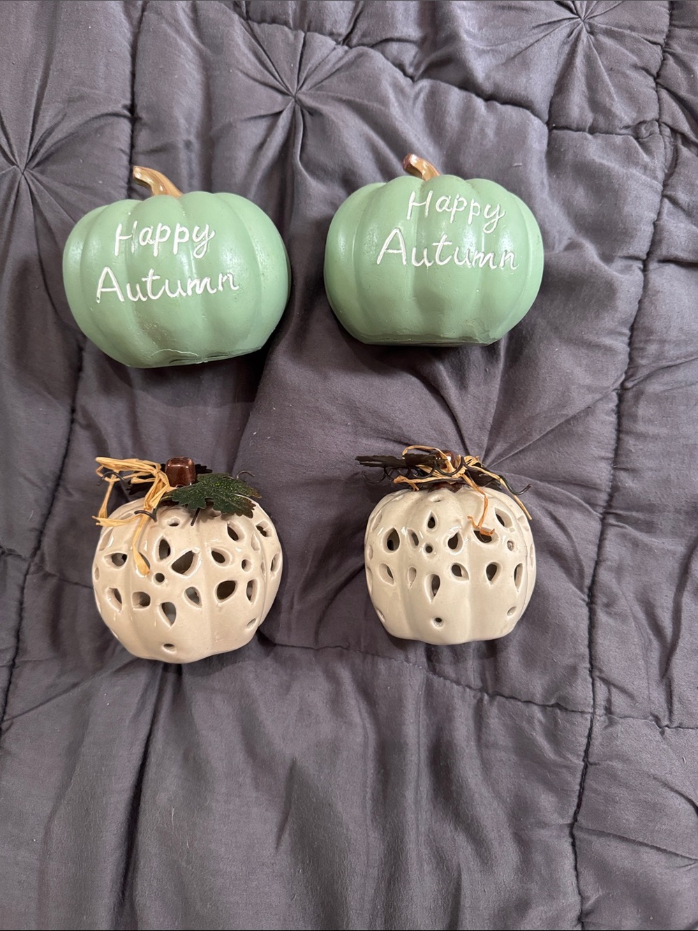 Hobby Lobby Green and Cream Ceramic Pumpkin Set